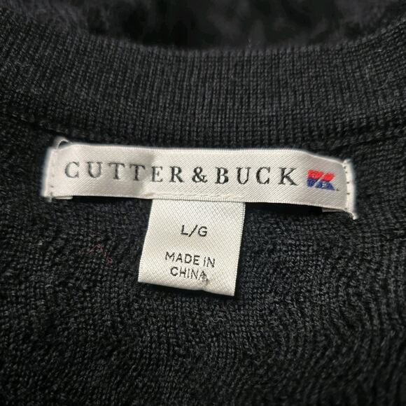 Cutter And Buck Black V-Neck 100% Merino Wool Ripple Knit Sweater Size Large - Picture 6 of 10